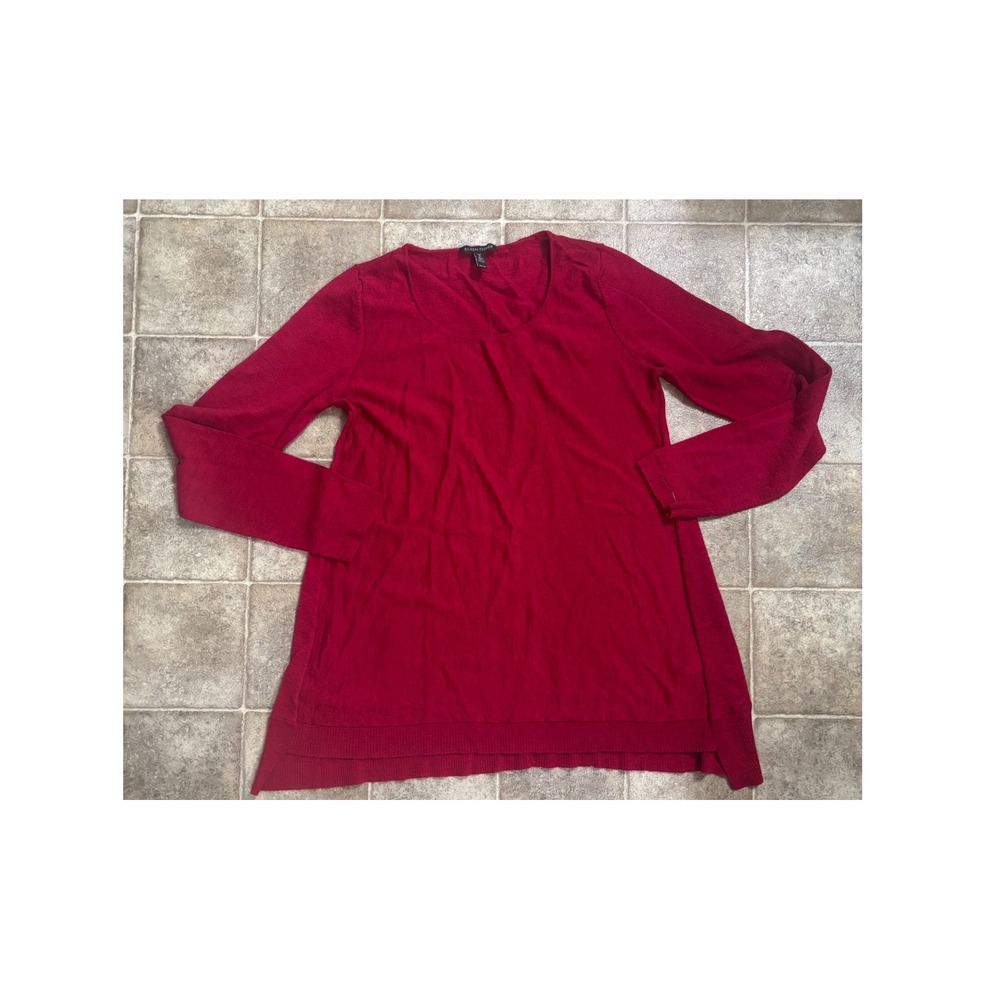 Eileen Fisher Red Tencel Merino Alpaca Scoop Neck High Low Tunic Sweater XS‎